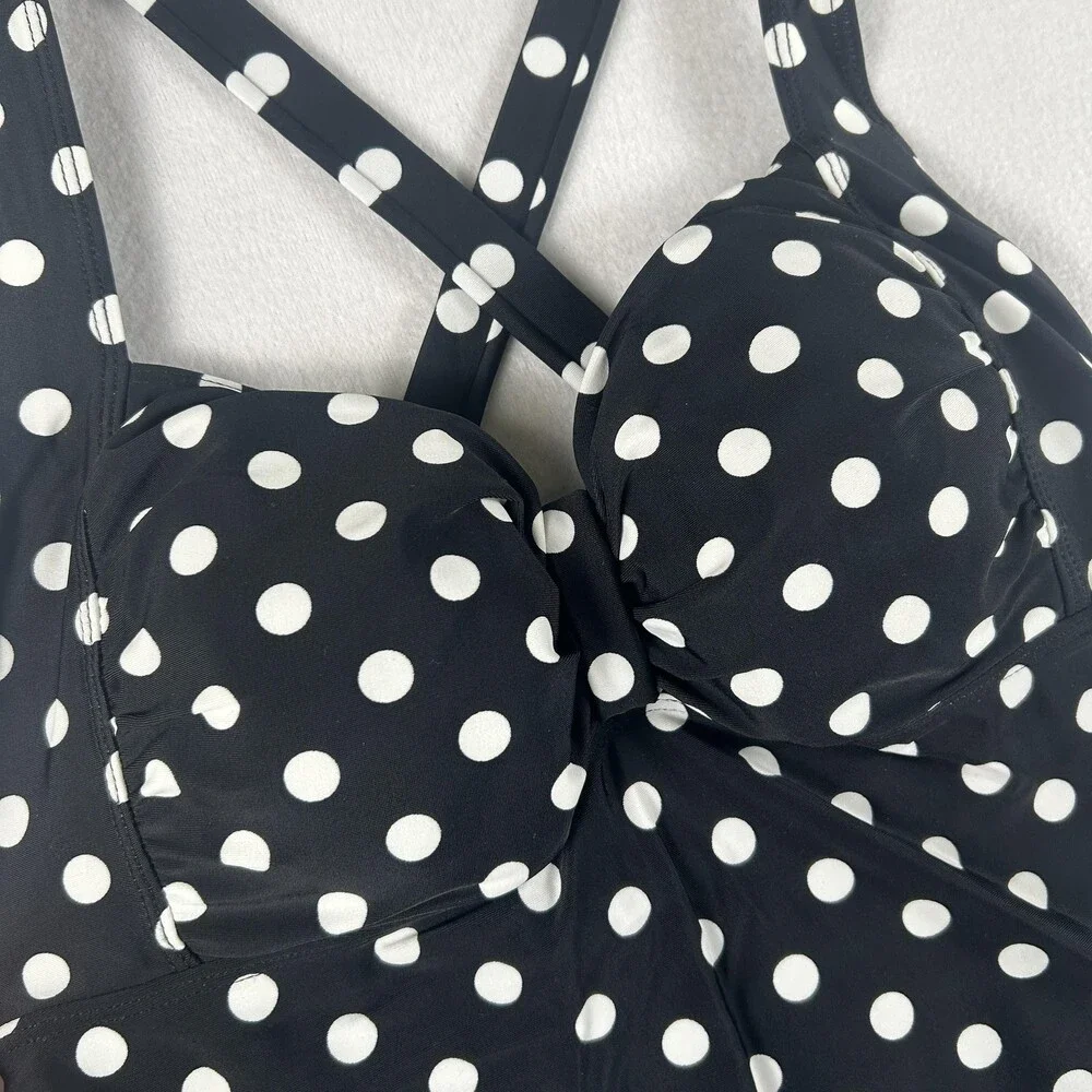 Motherhood Maternity Tankini Top Womens Small Black Polka Dot Swim Crossback